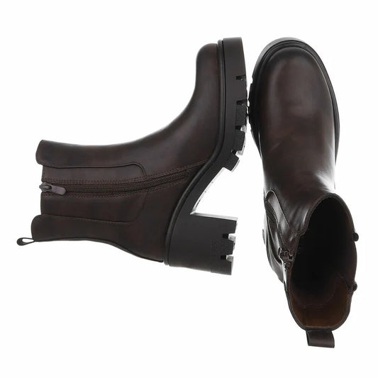 Bottines Chelsea à Talons Bloc et Plateforme Marron