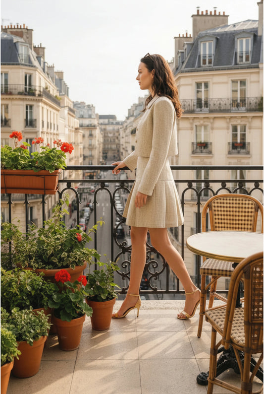 Ensemble Blazer & Jupe Short Rétro – Élégance Parisienne