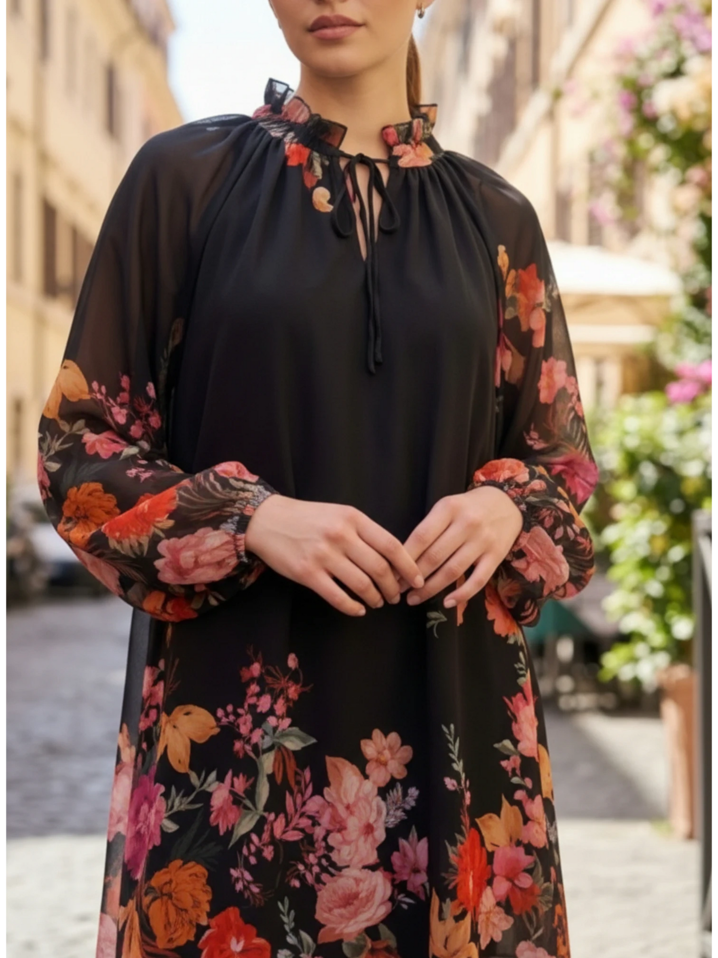 Robe Fluide Fleurie à Manches Ballon – Chic & Décontractée