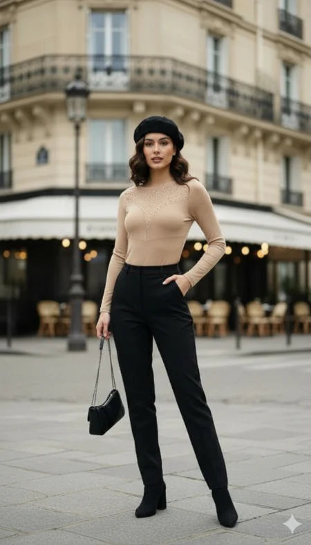 Body manches longues avec empiècement transparent et strass