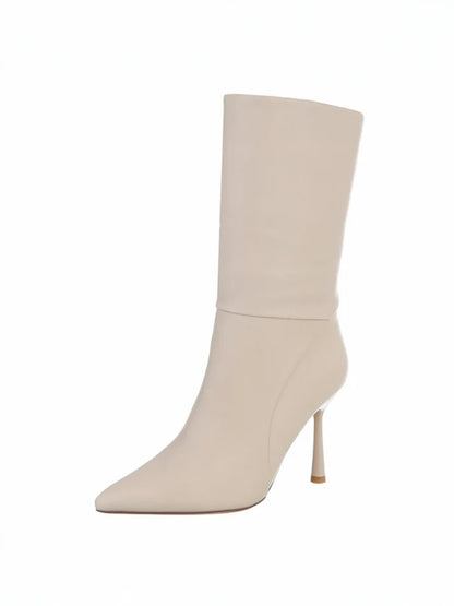 Bottes mi-mollet à talon aiguille Beige