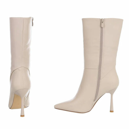 Bottes mi-mollet à talon aiguille Beige
