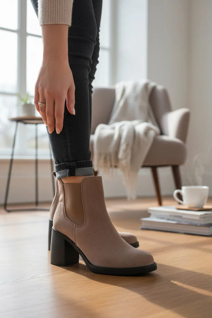 Bottines Chelsea à Talons Bloc Marron