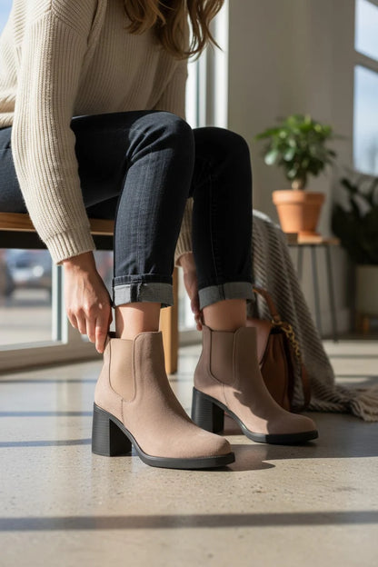 Bottines Chelsea à Talons Bloc Marron