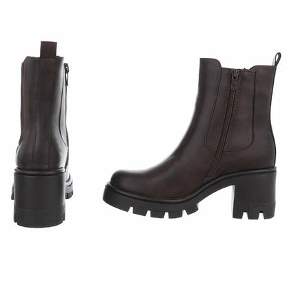 Bottines Chelsea à Talons Bloc et Plateforme Marron
