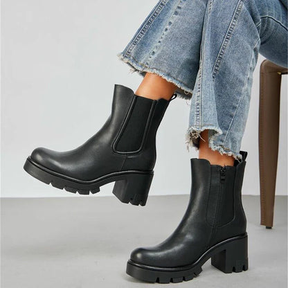 Bottines Chelsea à Talons Bloc et Plateforme Noir