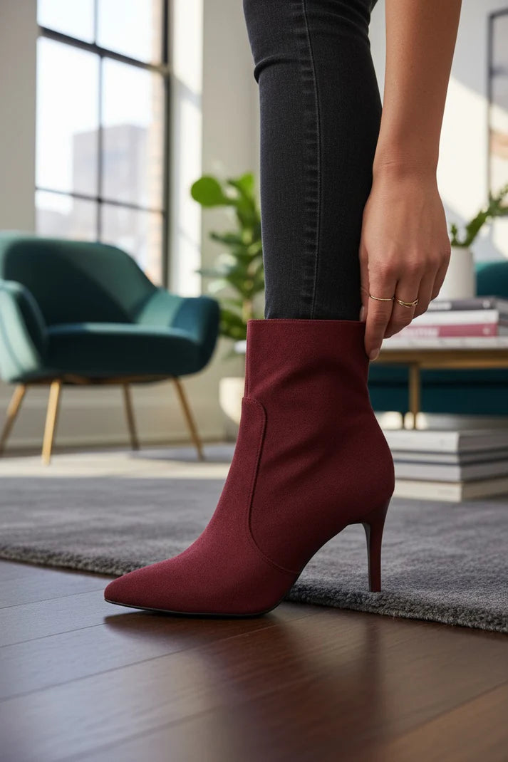 Bottines à Talons Aiguille – Élégance Intemporelle Bordeaux