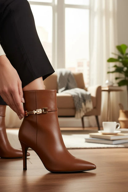 Bottines à Talons Aiguille Camel