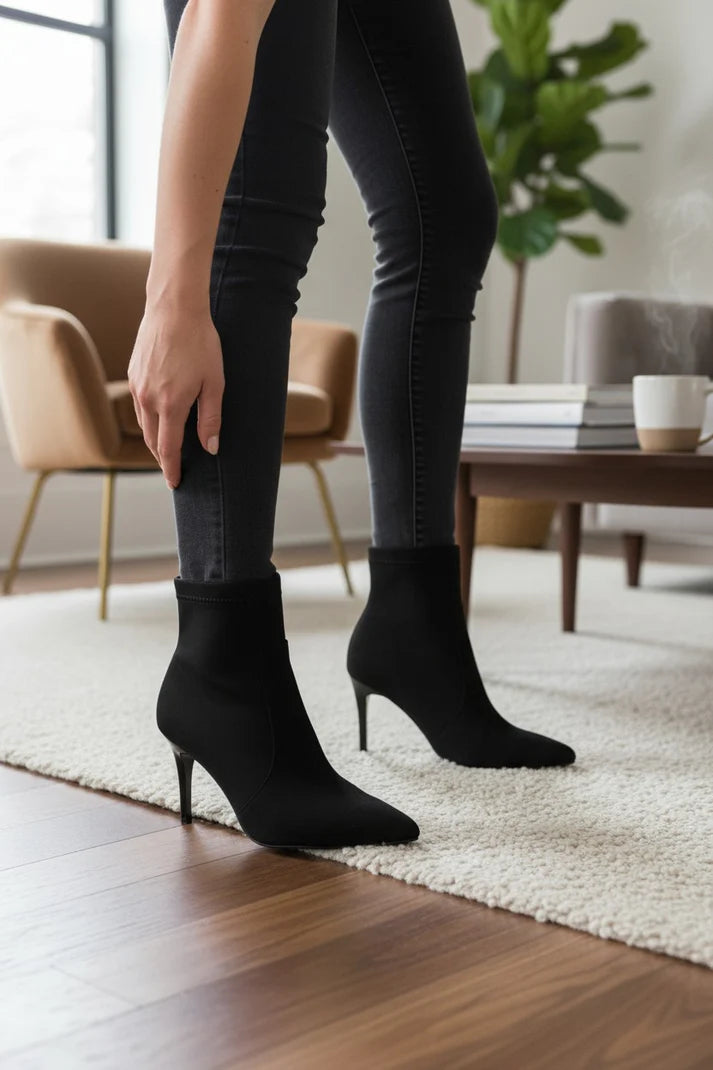 Bottines à Talons Aiguille – Élégance Intemporelle Noir
