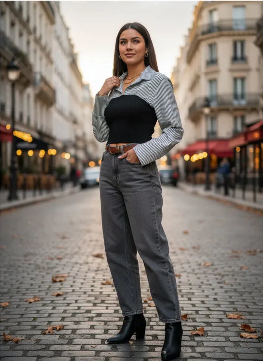 Chemise 2en1 à rayures et tricot