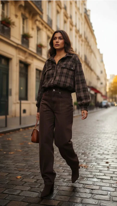 Chemise ballon 2-en-1 à carreaux