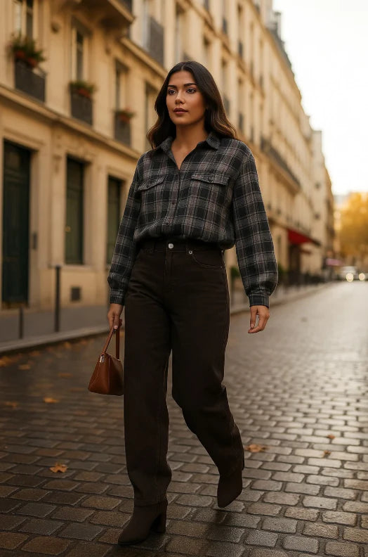 Chemise ballon 2-en-1 à carreaux
