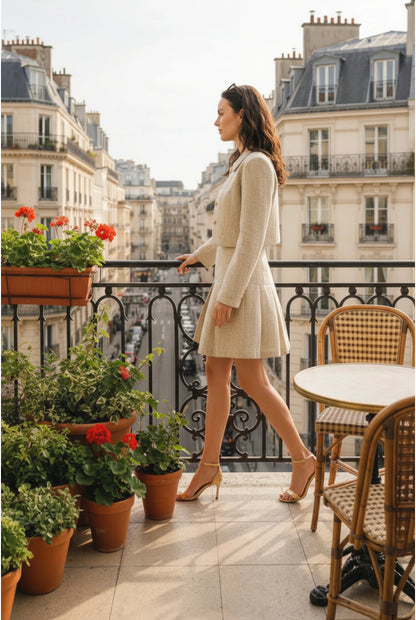 Ensemble Blazer & Jupe Short Rétro – Élégance Parisienne