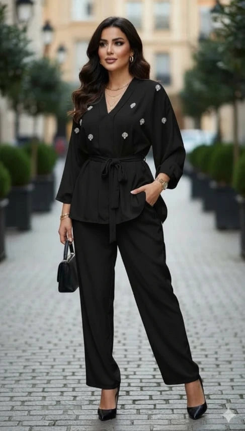 Ensemble Chemise Perlée & Pantalon – Chic & Élégant