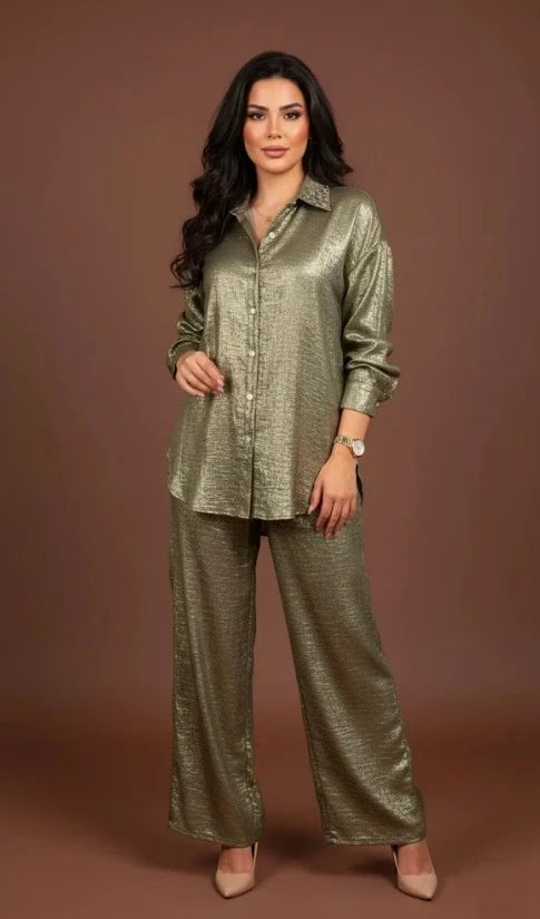 Ensemble Chemise & Pantalon Satiné – Chic et Élégant
