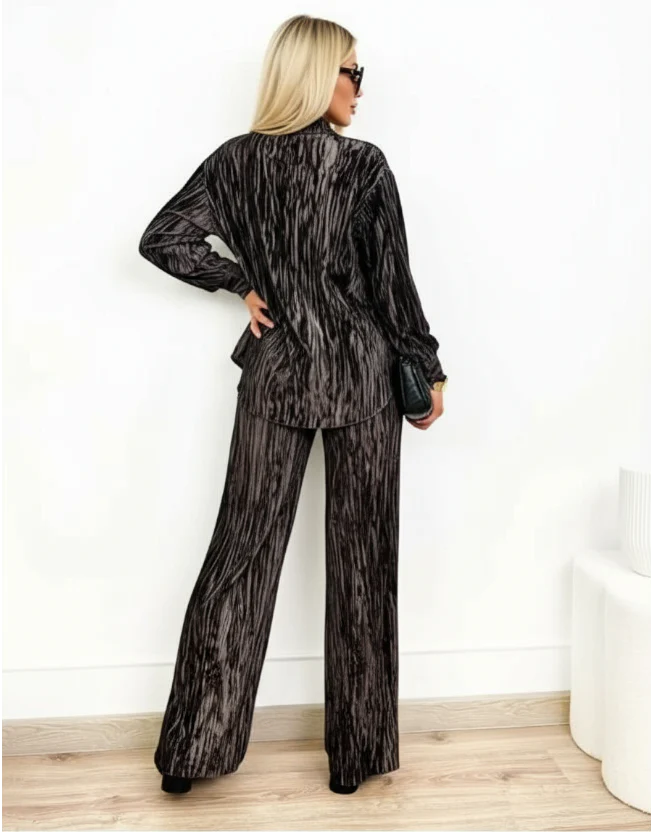 Ensemble en velours côtelé à rayures dorées, chemise et pantalon