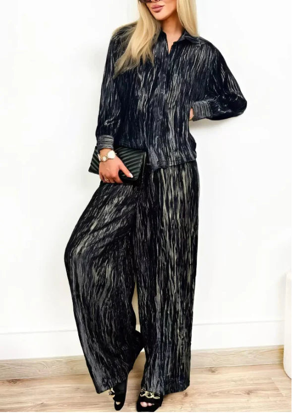 Ensemble en velours côtelé à rayures dorées, chemise et pantalon