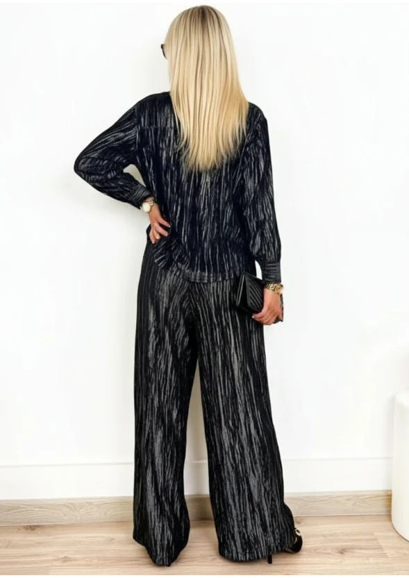 Ensemble en velours côtelé à rayures dorées, chemise et pantalon