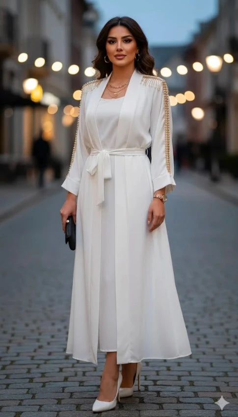 Ensemble féminin robe sans manches et kimono