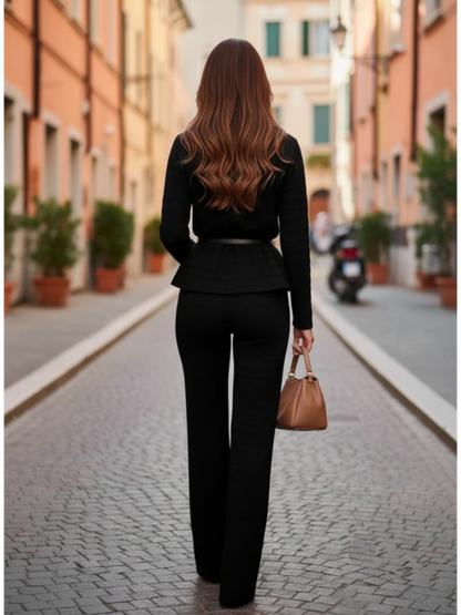 Ensemble motif pull boutons or avec ceinture et pantalons