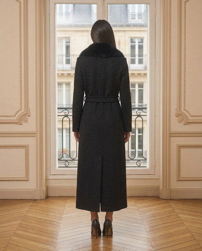 Manteau long Melissa noir – de dos – Eymora