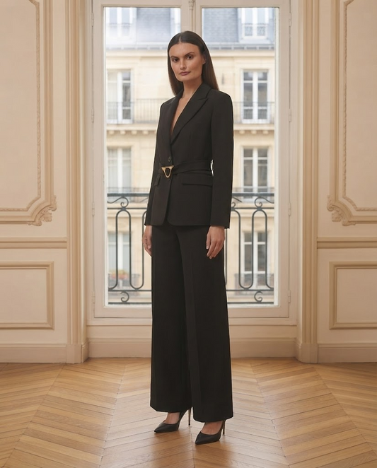 Ensemble blazer et pantalon noir – de trois-quarts – Eymora
