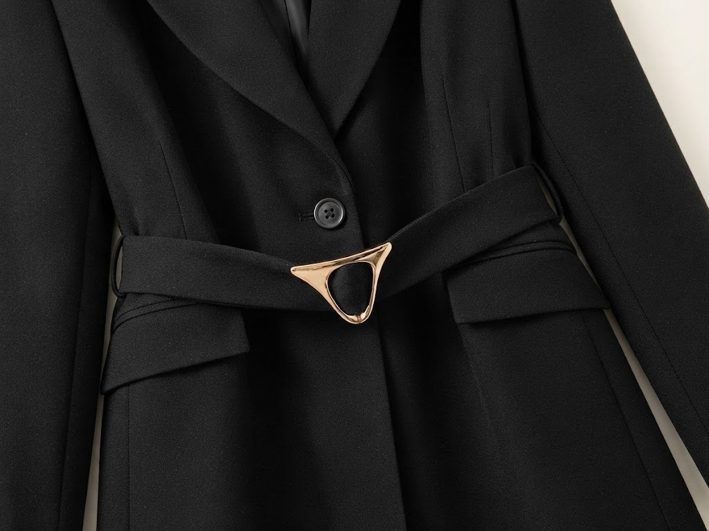 Ensemble blazer et pantalon noir – détail de la matière – Eymora