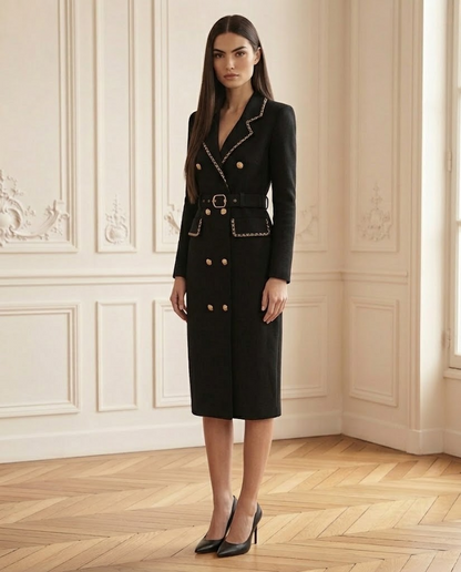 Robe maille style blazer noire – de trois-quarts – Eymora