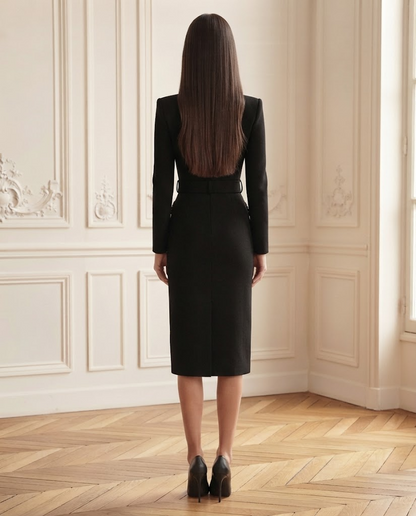 Robe maille style blazer noire – de dos – Eymora