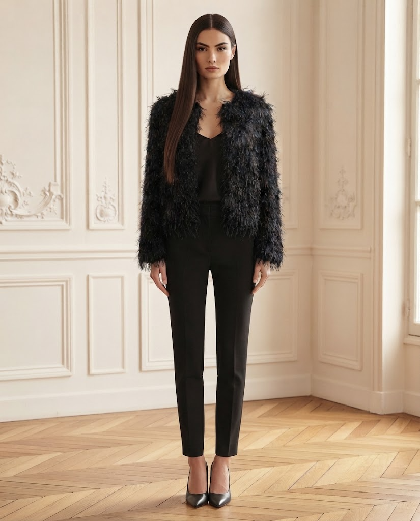 Veste scintillante noire – de face – Eymora