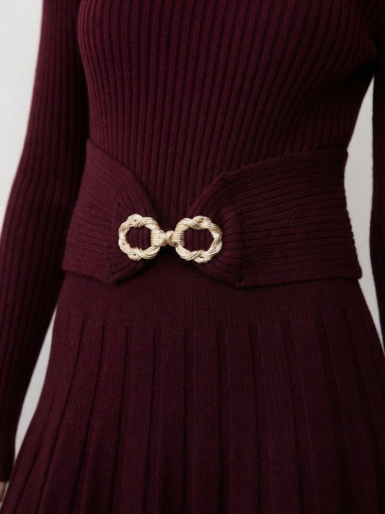 Ensemble maille pull et jupe bordeaux – détail de la matière – Eymora