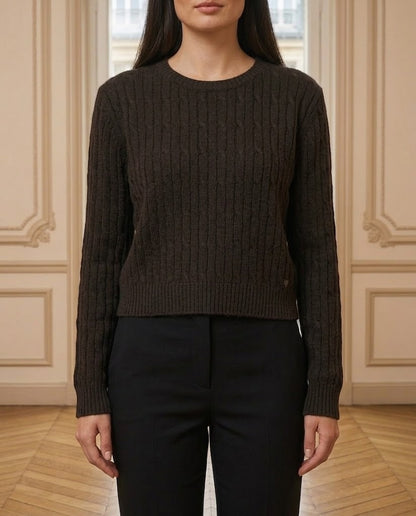 Pull torsadé café – détail – Eymora