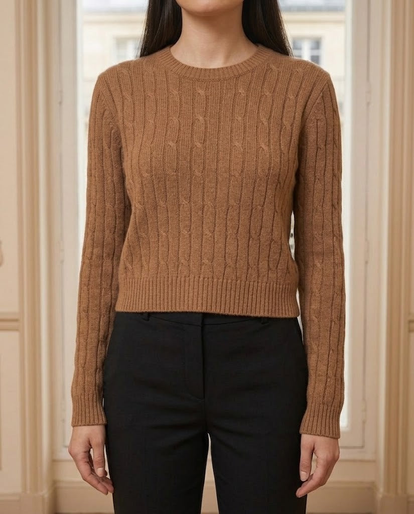 Pull torsadé caramel – détail – Eymora
