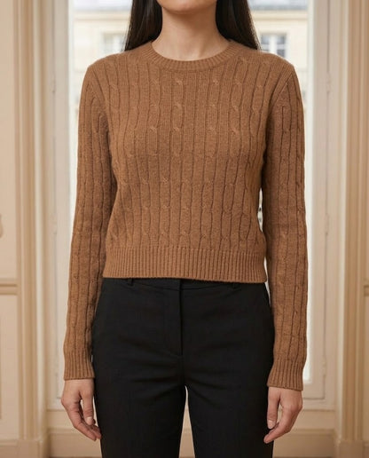 Pull torsadé caramel – détail – Eymora