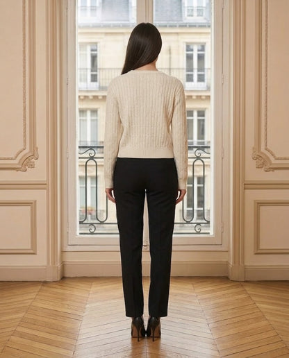 Pull torsadé écru – de dos – Eymora