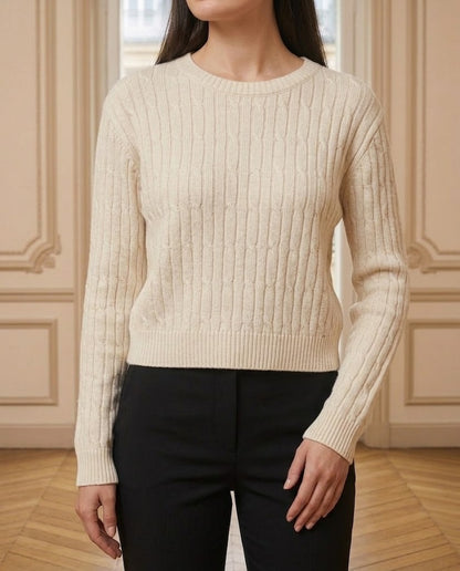 Pull torsadé écru – détail – Eymora