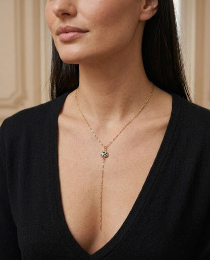 Collier Y doré pierre naturelle – sur col V – Eymora