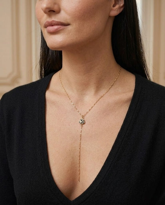 Collier Y doré pierre naturelle – sur col V – Eymora