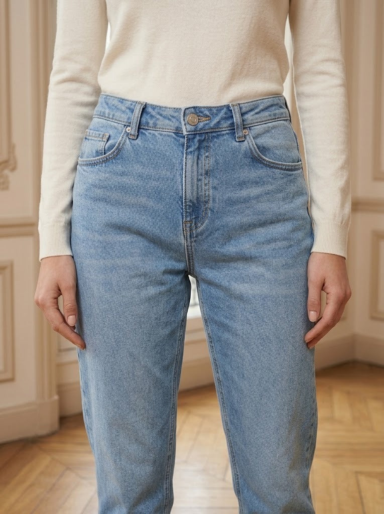 Jeans mom Jeanne bleu clair – détail – Eymora