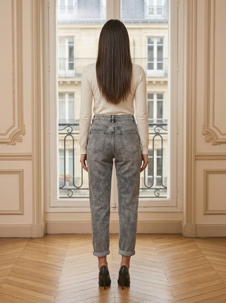 Jeans mom Jeanne gris – vue de dos – Eymora
