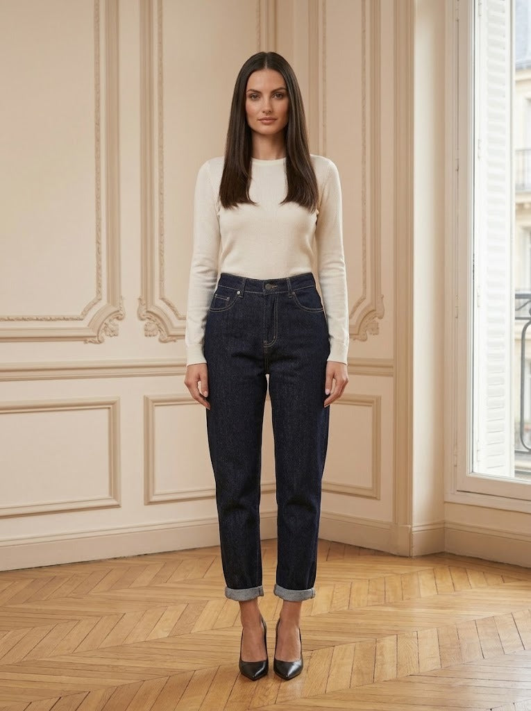 Jeans mom Jeanne marine – vue de face – Eymora
