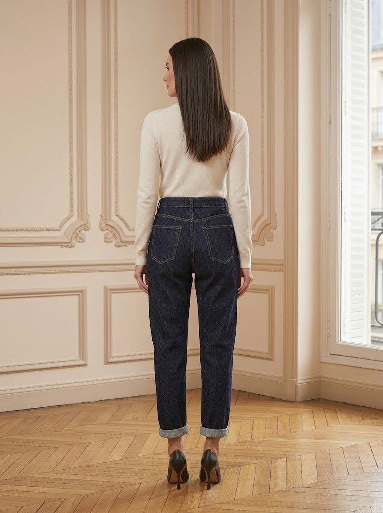 Jeans mom Jeanne marine – vue de dos – Eymora