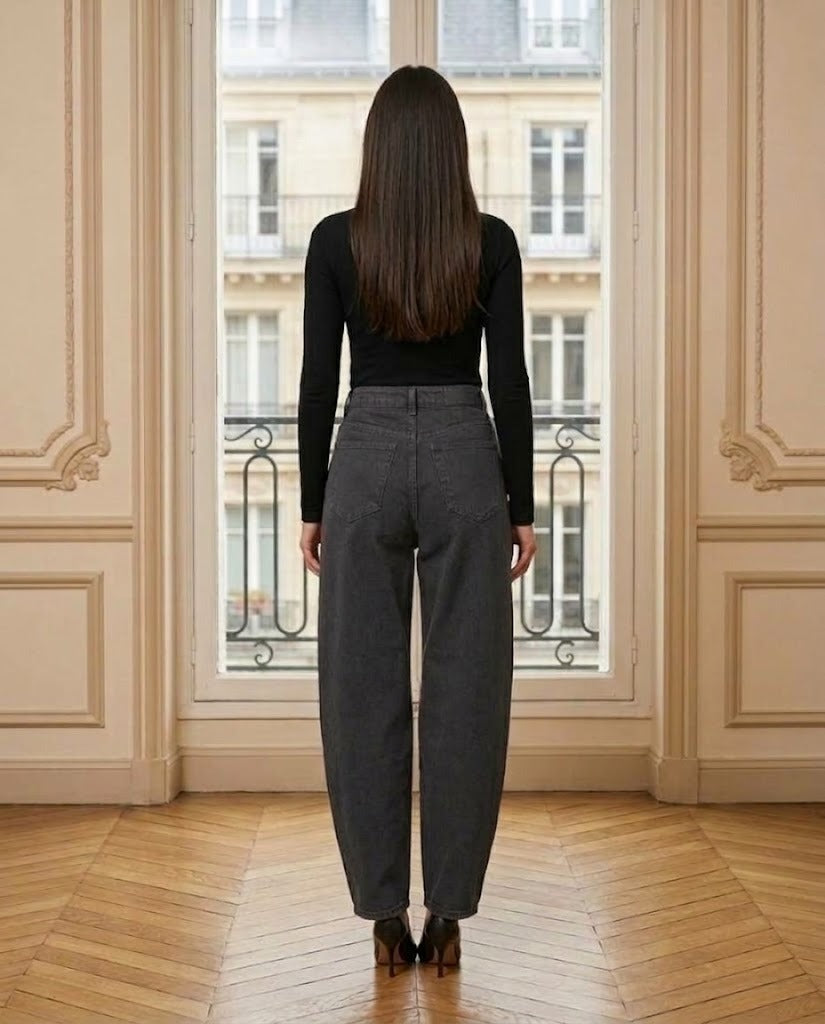 Jeans barrel Louisa anthracite – vue de dos – Eymora
