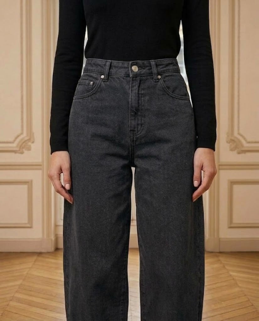 Jeans barrel Louisa anthracite – détail – Eymora