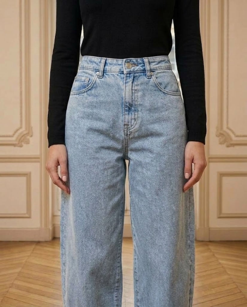 Jeans barrel Louisa bleu clair – détail – Eymora