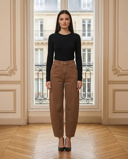 Jeans Barrel LOUISA marron – de face – Eymora