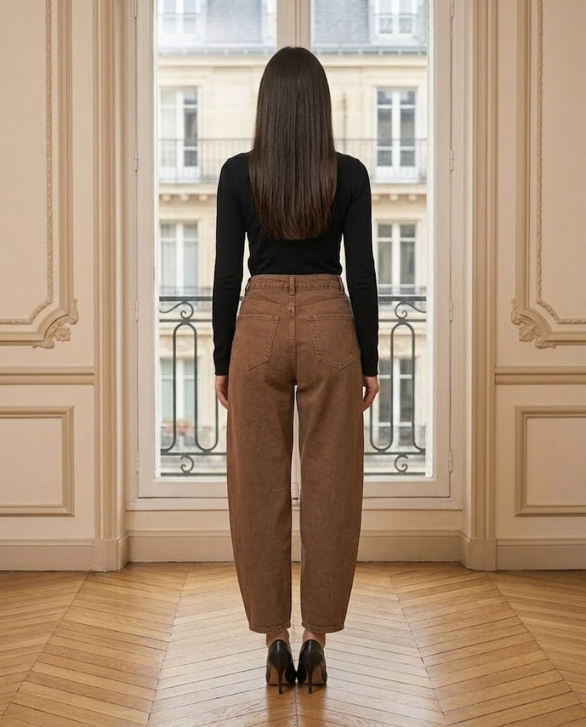 Jeans Barrel LOUISA marron – de dos – Eymora