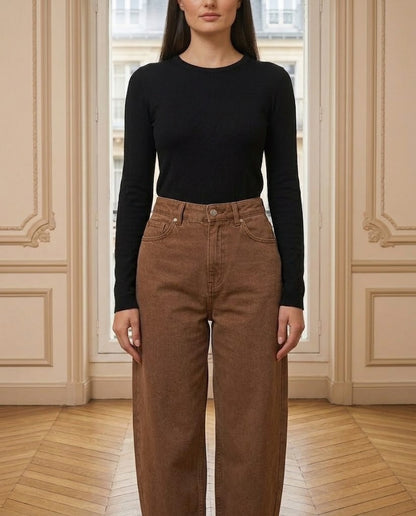 Jeans Barrel LOUISA marron – détail – Eymora