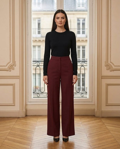 Pantalon Large Fluide Tailleur bordeaux – de face – Eymora