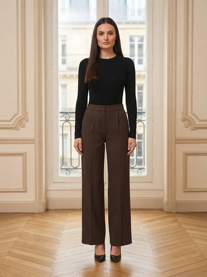 Pantalon large fluide Diane chocolat – vue de face – Eymora
